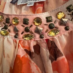 Jennifer Lopez Top Sheer Pink Floral Embellishments along neckline XL